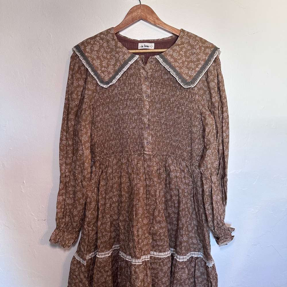 Brown Floral Long Sleeve Dress